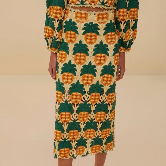 Farm Rio Sand Pineapple Crochet Skirt - Picture 1 of 7